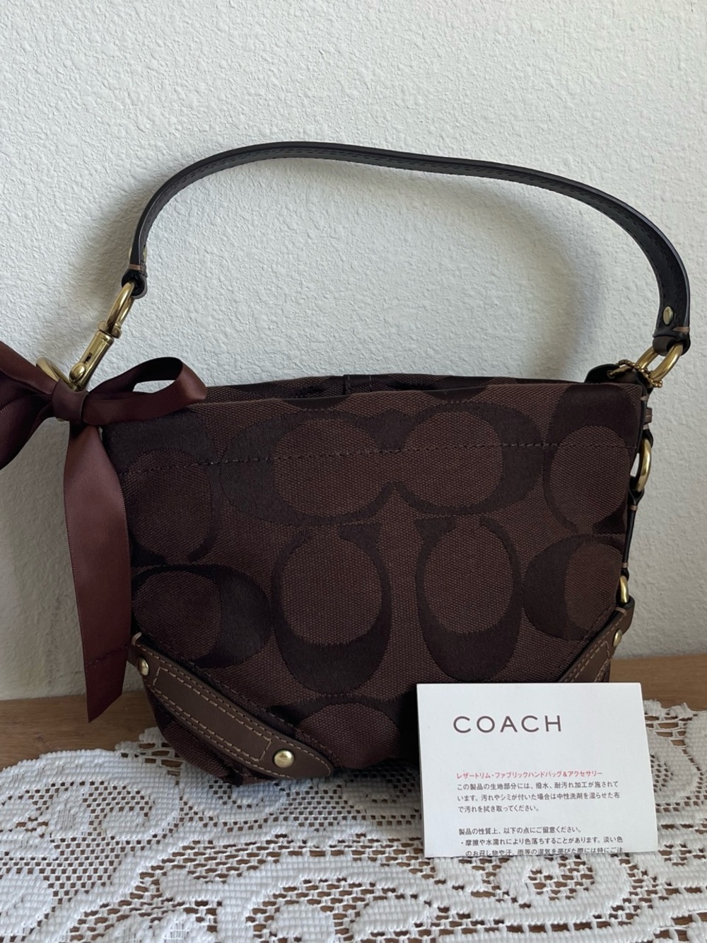COACH Brown Signature mini hamptons Canvas Shoulder Bag